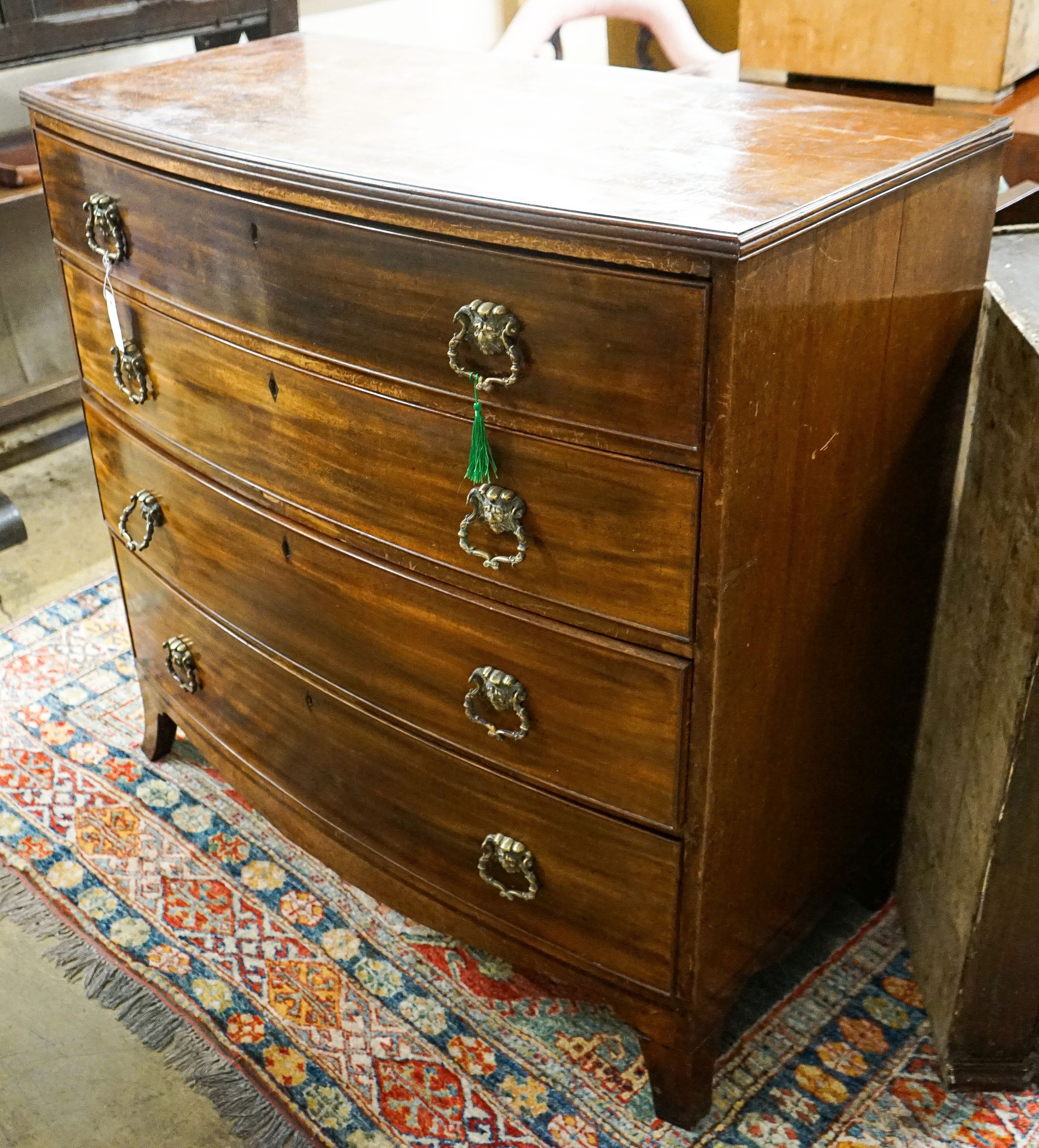 A Regency mahogany bow front chest, width 108cm, depth 54cm, height 106cm